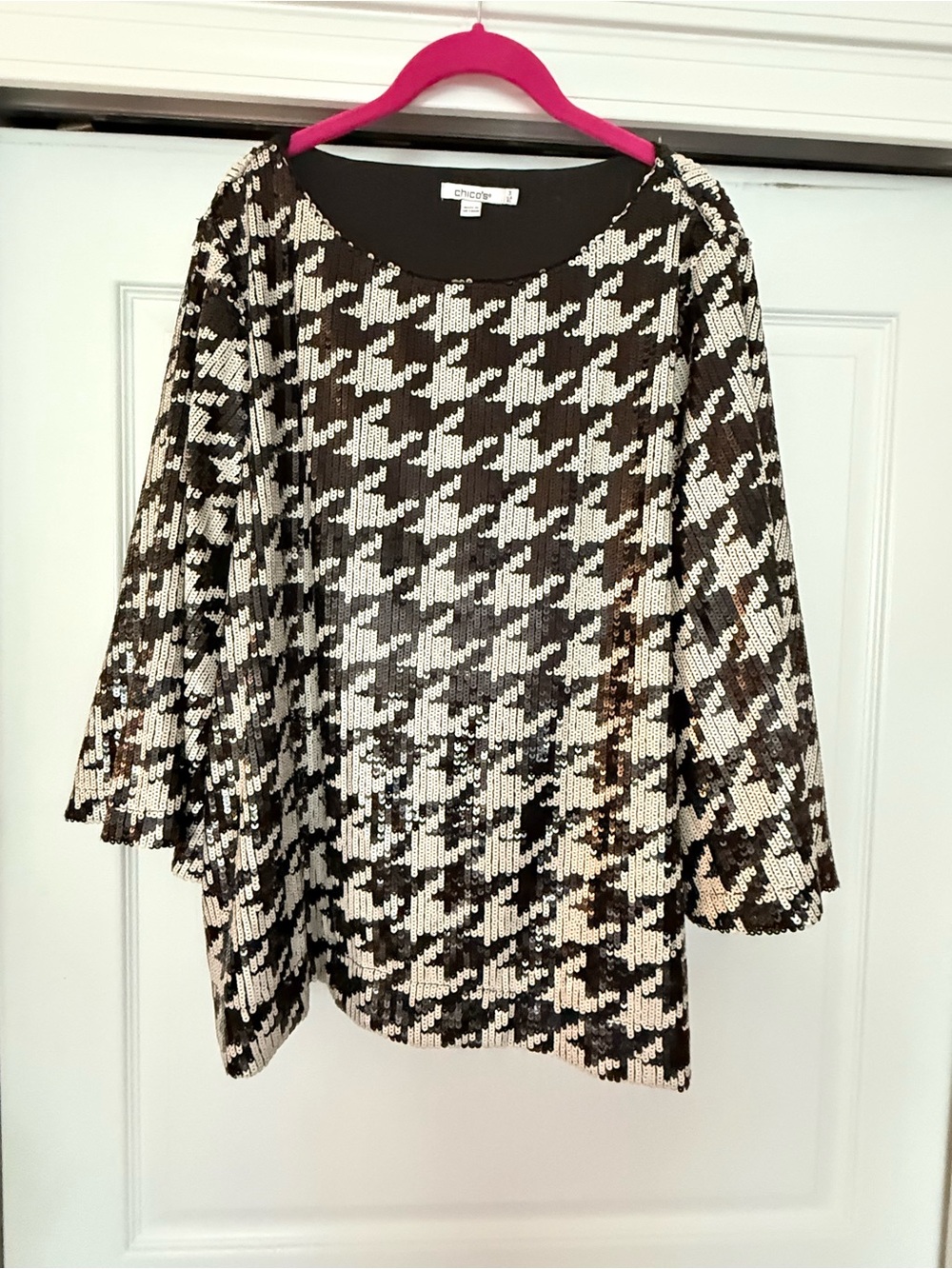 NWT Chico's Black & White Sequin Houndstooth Tunic